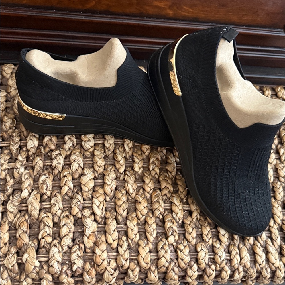 Black Slip-On Shoes with Gold Accent - Picture 5 of 5